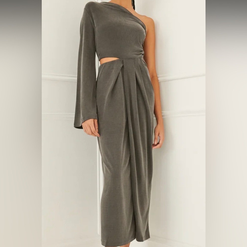 Something Navy one shoulder cutout charcoal gown